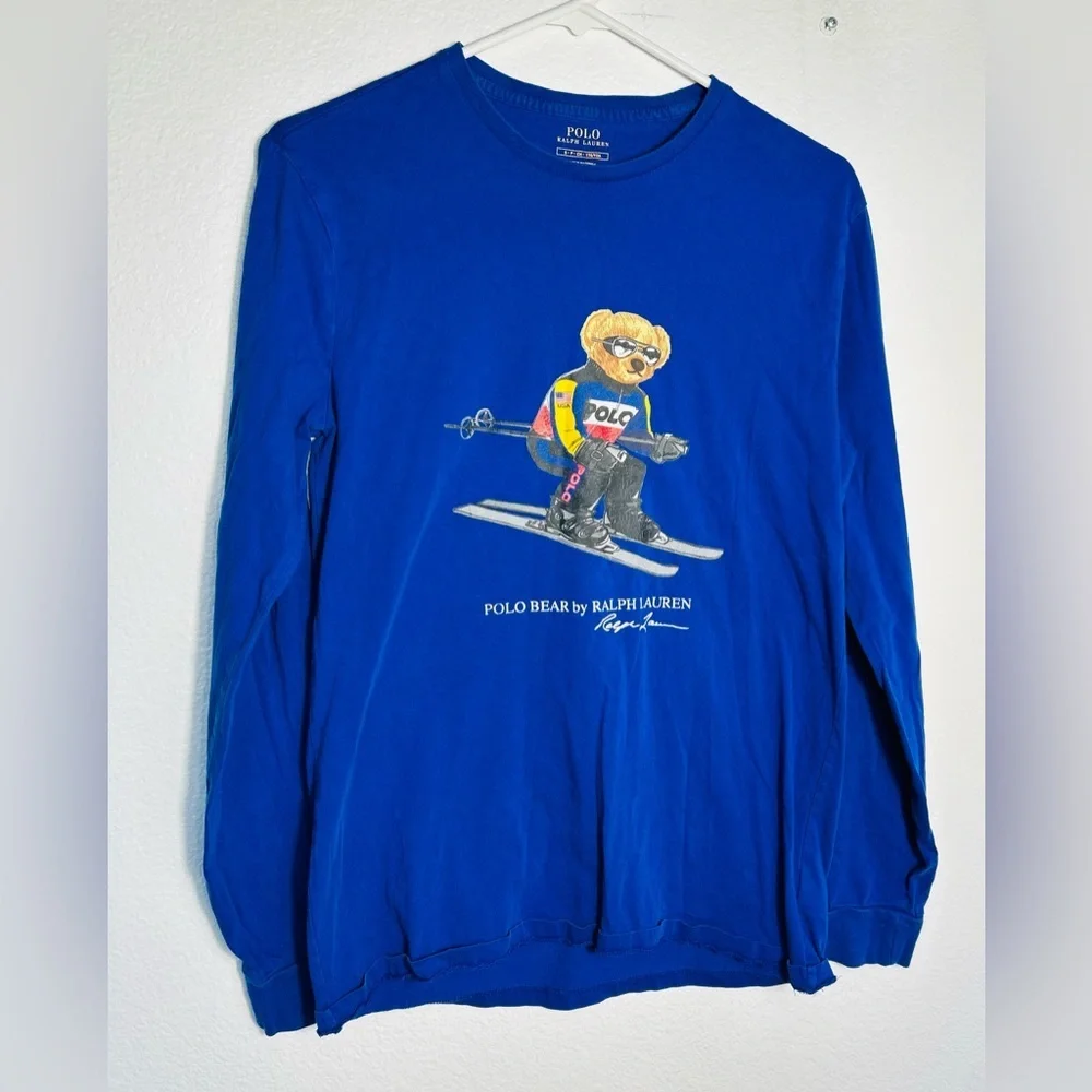Polo Ralph Lauren Men's size small Blue Ski Bear Long Sleeve Shirt Vintage Rare - Picture 1 of 7